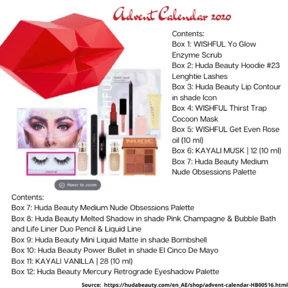 Huda Beauty 2020 Beauty Advent Calendar Makeup & Skincare Set - Picture 2 of 3